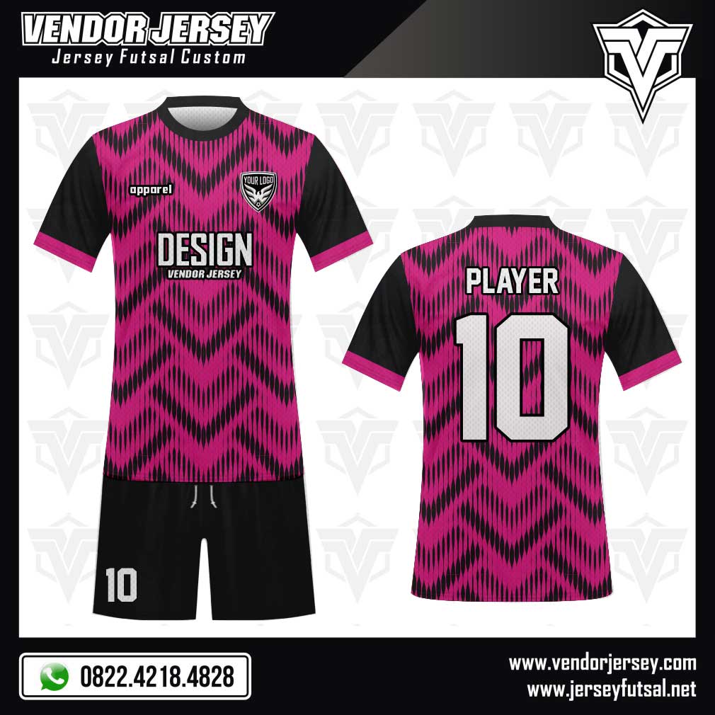 Desain Baju Futsal Trianglelin yang Unik dan Menarik pink hitam