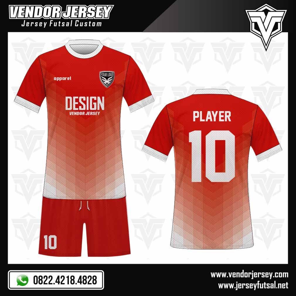 Desain Jersey Futsal Combilayer Efek Gradasi gradasi merah putih