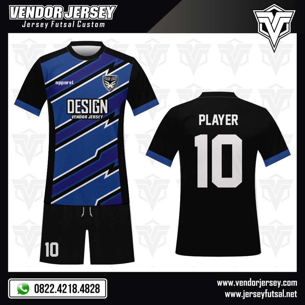 Desain Kostum Futsal Blitz yang Casual biru hitam