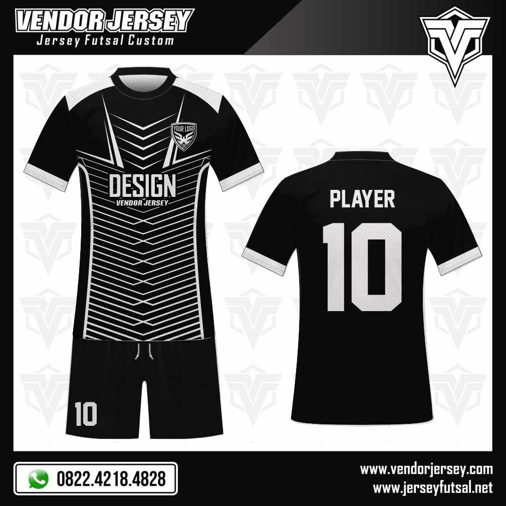 Desain Kostum Futsal Relativa yang Sporty warna hitam